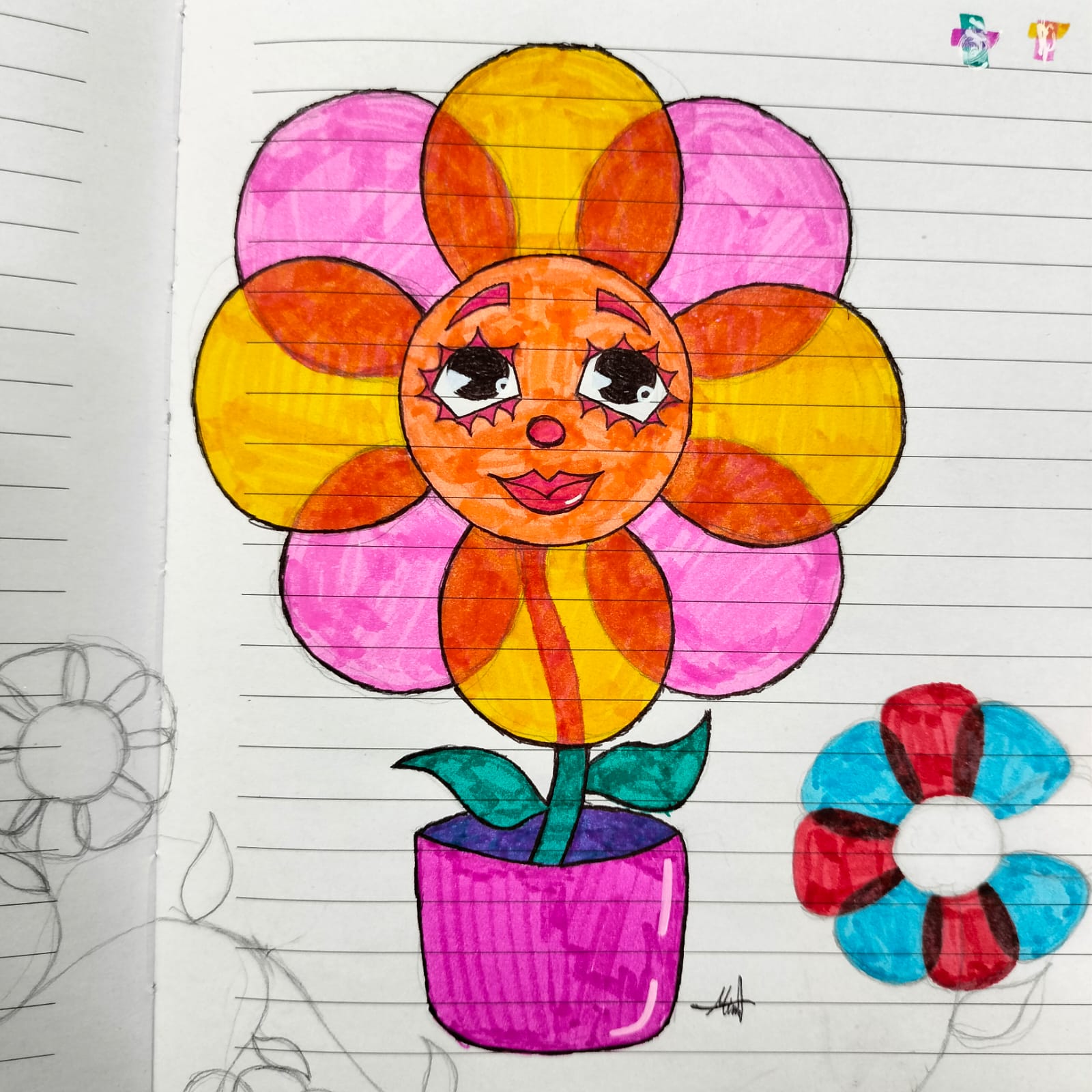 Dibujo tradicional - flor coloreada